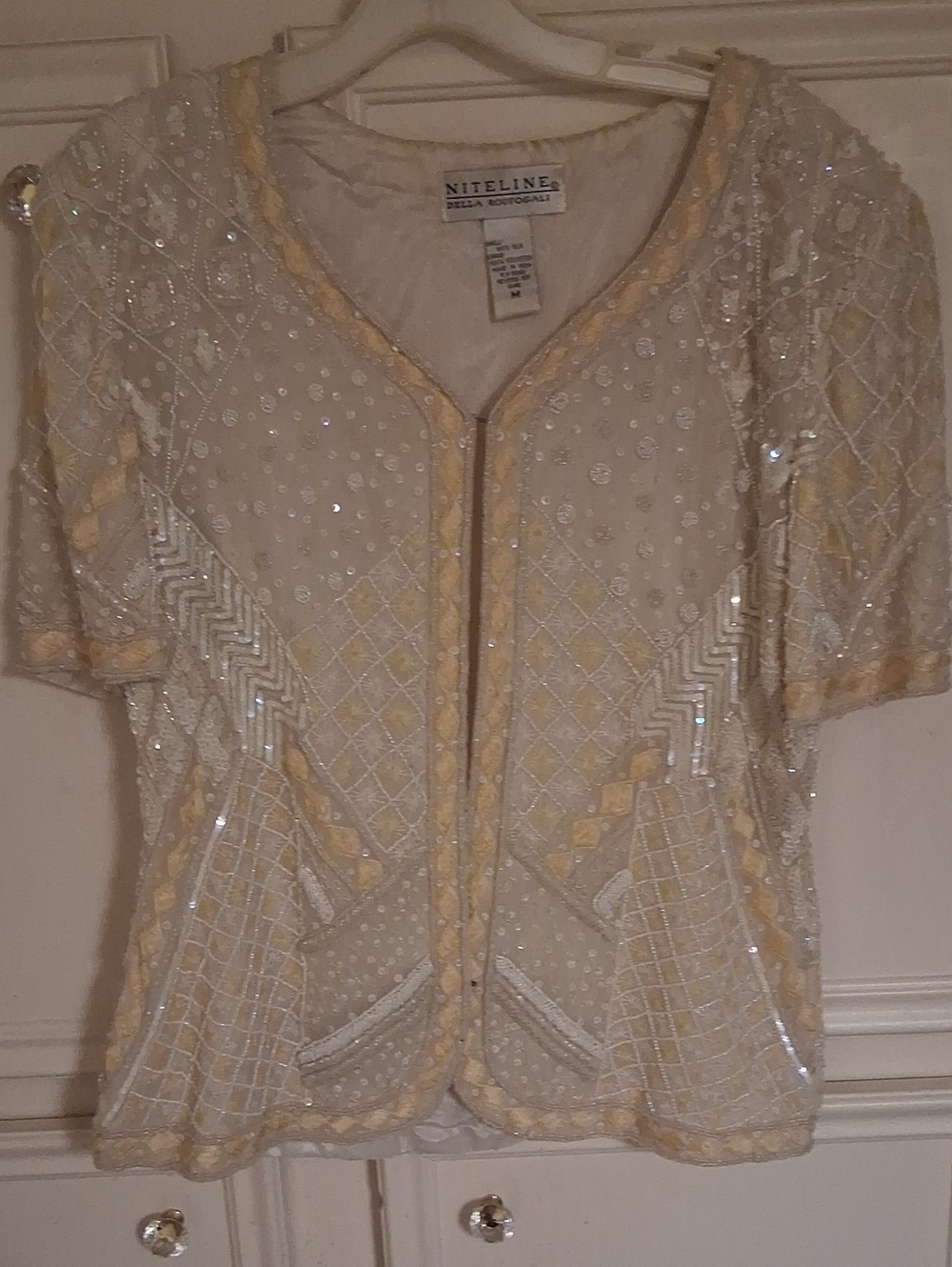 Niteline Cream Top with Pale Yellow Trim and Sequin Embellishment